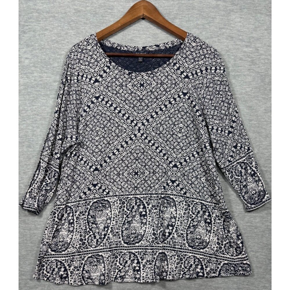 Lucky Brand Womens Top 1X Boho Style‎ Printed Navy Tunic Paisley